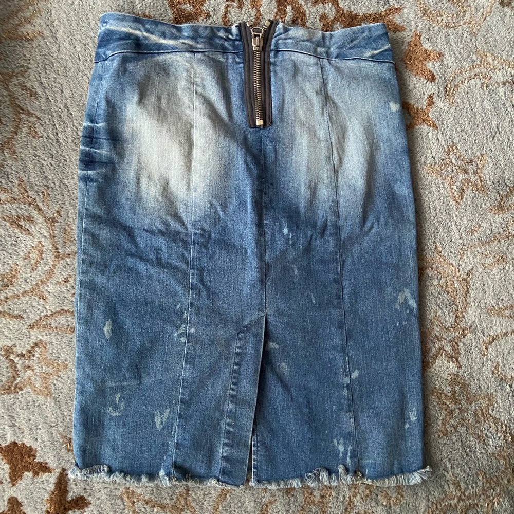 NSF Distressed Denim Exposed Zip Pencil Skirt - Picture 6 of 8